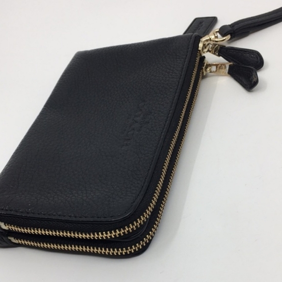 Coach Double Corner Zip Wallet Embossed Black Pebble Leather Gold Tone Hdwr NWT - Picture 4 of 16